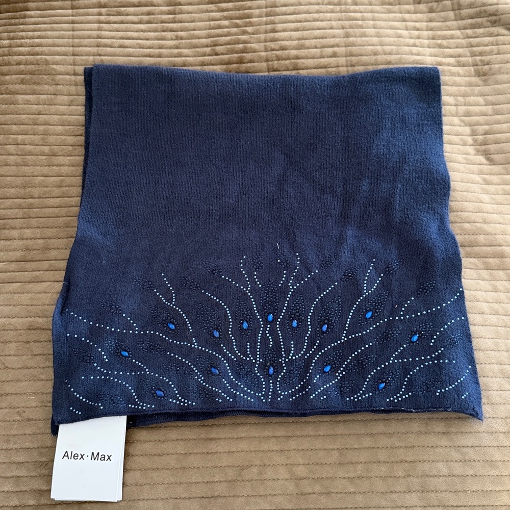 Alex Max Firenze Navy Blue Crystal Scarf Wrap